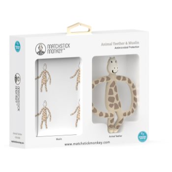 Matchstick Monkey Animal Teether & Muslin Giraffe set cadou pentru copii - imagine 2